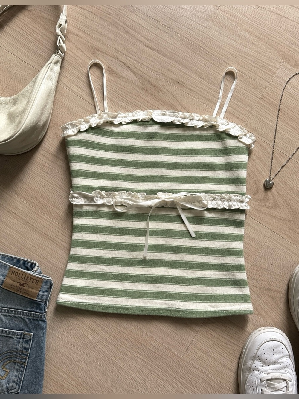 cute green and white/cream striped cami